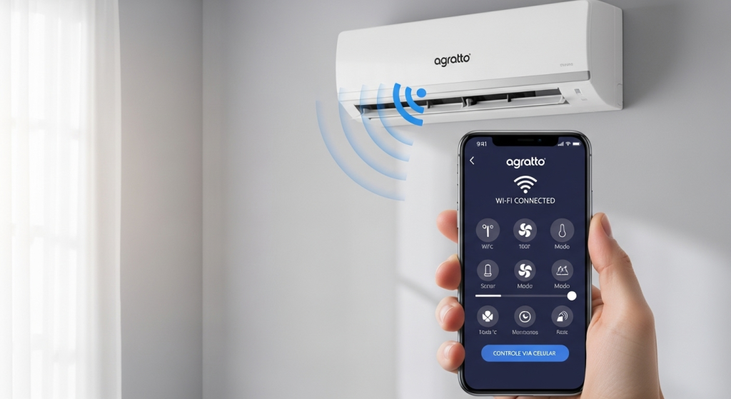 O Agratto tem modelos compatíveis com Wi-Fi ou controle via celular? 1 O Agratto tem modelos compatíveis com Wi-Fi ou controle via celular?